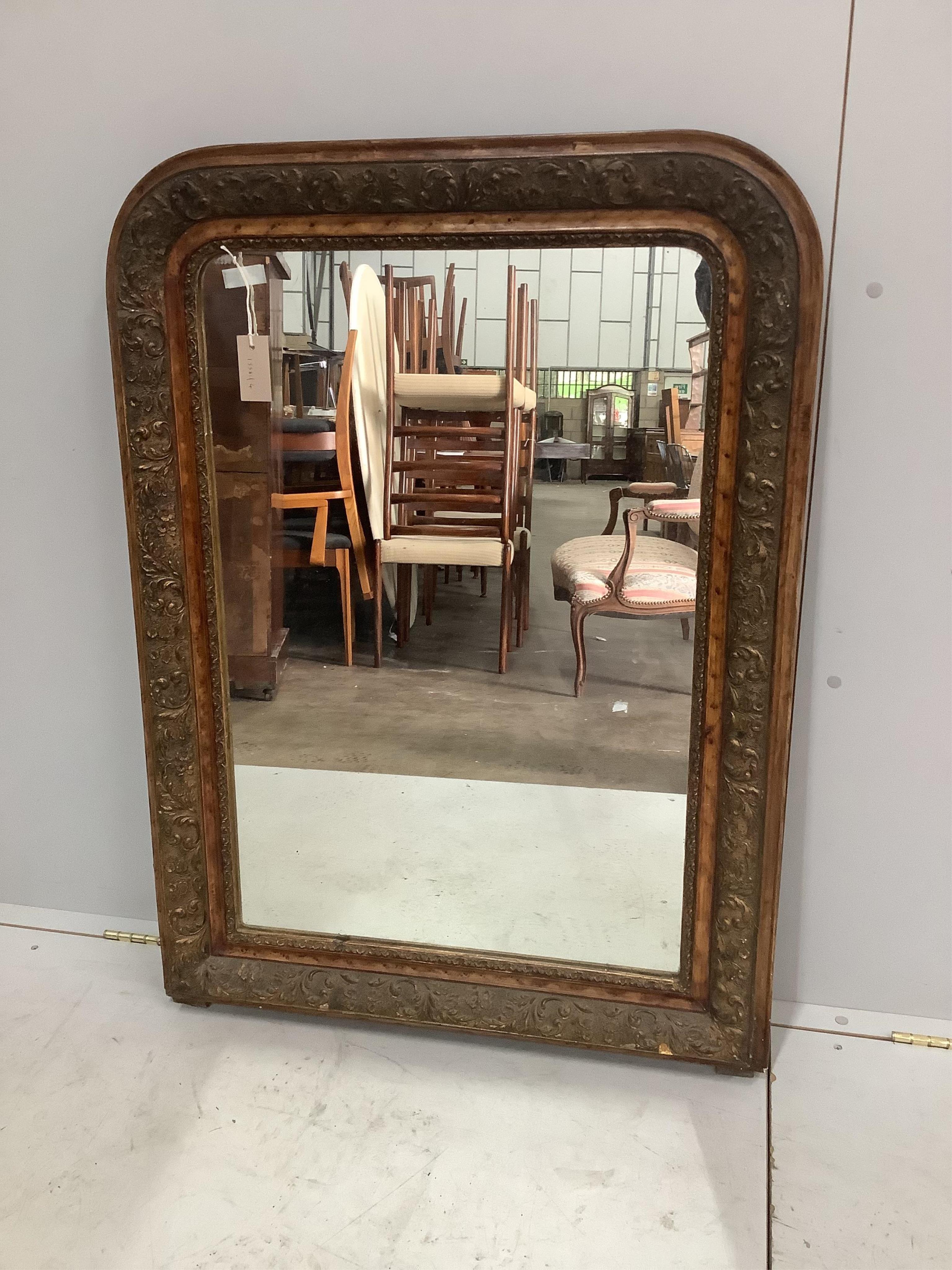 A 19th century French overmantel mirror in painted simulated frame, width 78cm, height 96cm. Condition - fair